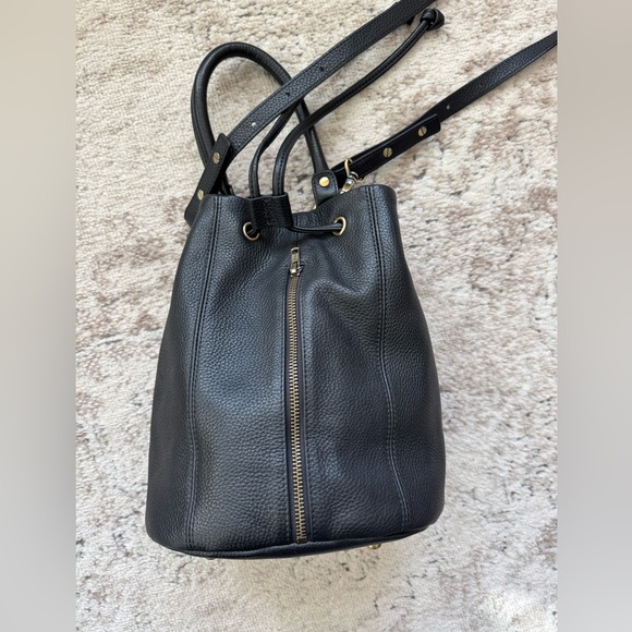 Status Anxiety Black Leather Drawstring Bucket Crossbody Bag - Picture 5 of 10